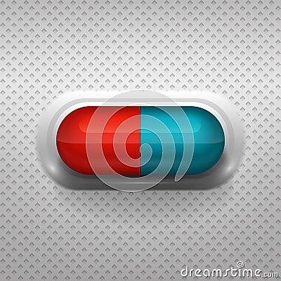 Red and blue capsule pill with background Cartoon Illustration