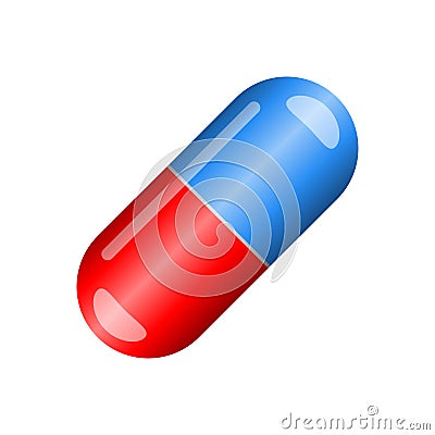 Red and blue capsule pill isolated on white background Vector Illustration
