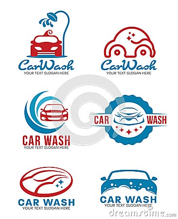 Red and blue Car wash service logo vector set design Vector Illustration