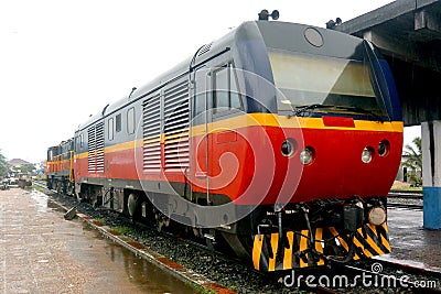 Red and Blue Diesel Locomotive Stock Photo