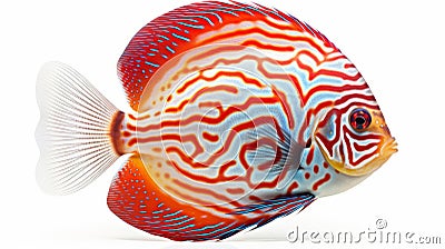 Colorful Discus Fish On White Background: Digitally Enhanced Sketchfab Art Cartoon Illustration