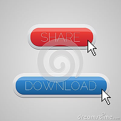 Red and blue download and share button set Vector Illustration