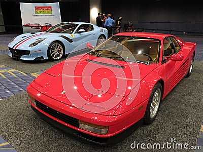 Red and Blue Ferrari Sports Cars Editorial Stock Photo