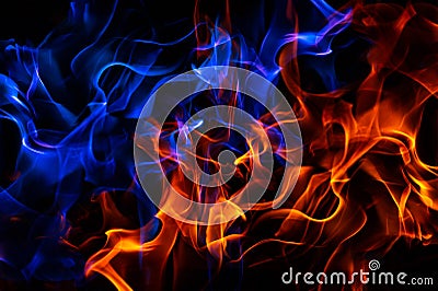 Red and blue fire on balck background Stock Photo
