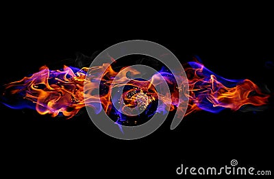 Red and blue fire flames on black background Stock Photo