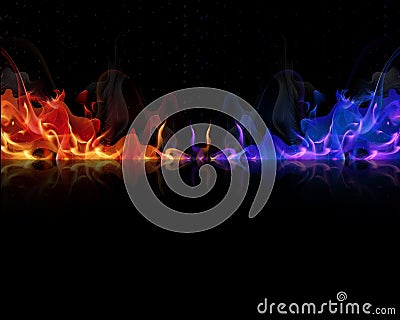 Red and blue flames on a black background Vector Illustration