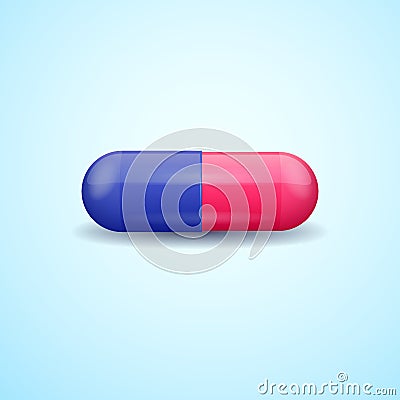 Red and blue full medical pill capsule with medicine Vector Illustration