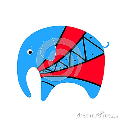 red and blue funny colorful cartoon elefant, freehand vector clipart, illustration with cute character Vector Illustration