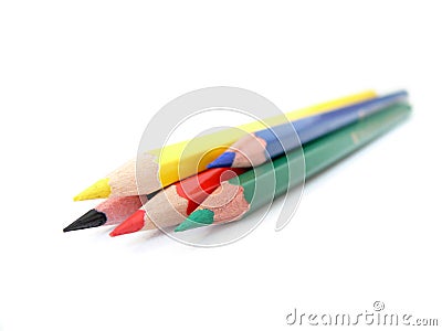 Red, blue, green, black, yellow pencils Stock Photo