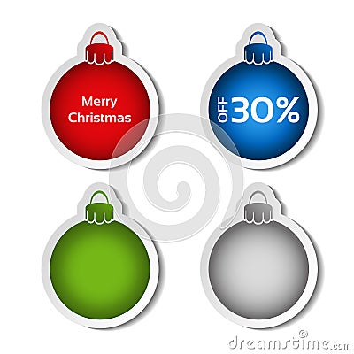 Red, blue, green and silver ball for advertising text on the white background, stickers with shadow Vector Illustration