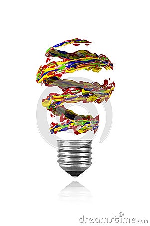 Red blue green yellow spiral paint trace made light bulb Stock Photo