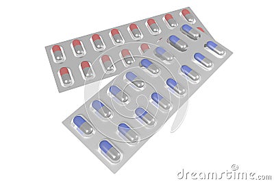 Red, blue and grey pills - packages Cartoon Illustration