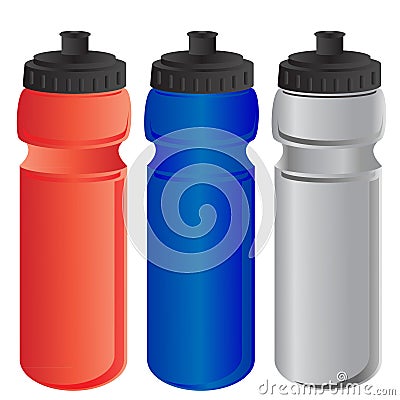 Red, blue and grey sports water bottle Stock Photo