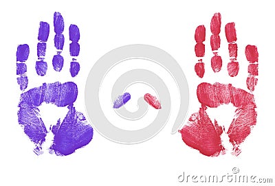 Red and blue hand prints Stock Photo