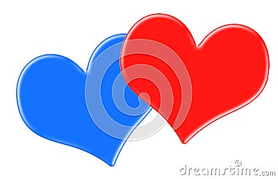 Red and blue heart, isolated on white Stock Photo