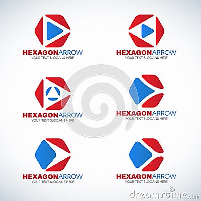 Red blue Hexagon and arrow corner logo vector design Vector Illustration