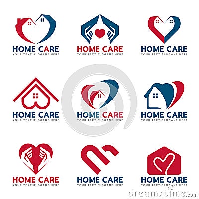 Red and blue Home heart and care logo vector set design Vector Illustration