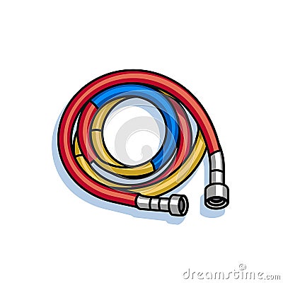 Vector of a connection of red, blue, and white hoses in a flat vector icon Vector Illustration