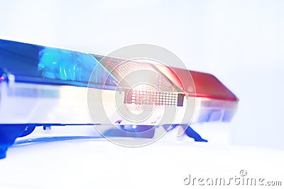 Red and blue light flasher of a police car. Siren on police car Stock Photo