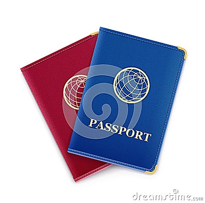 Red and blue passport. Vector Illustration