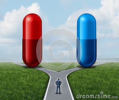Red And Blue Pill Choice Stock Photo