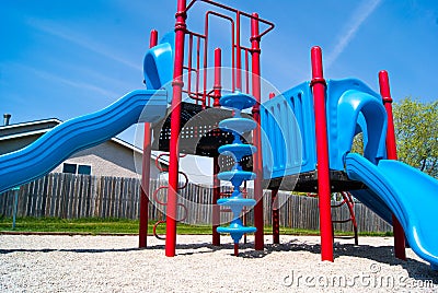 Red and Blue Playground Park Structure Stock Photo
