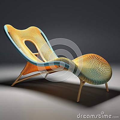 Organic Architecture Inspired Chaise Lounge Chair With Vibrant Orange And Blue Design Stock Photo