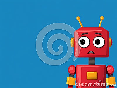 Red and blue robot with expressive eyes in a dynamic pose showcasing the playful fusion of robotics artificial intelligence and Cartoon Illustration