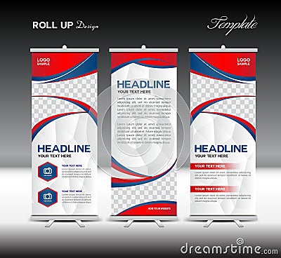 Red and blue Roll Up Banner template vector illustration Vector Illustration