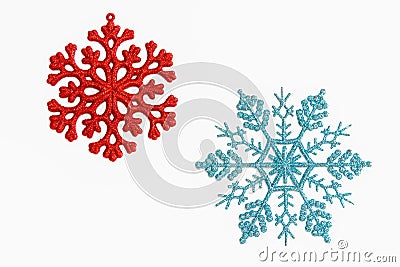 Red and blue snowflake ornaments Stock Photo