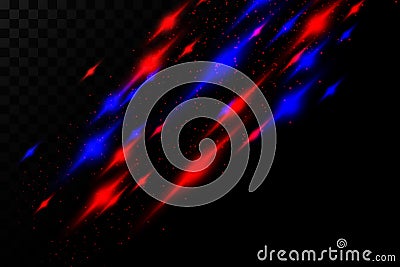 Red and blue special effect. Laser beams, glowing light beams. on a transparent background. Beautiful glowing stripes and sparks. Cartoon Illustration