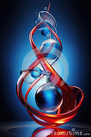 a red and blue swirly spiral with glass balls Stock Photo