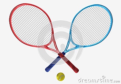 Red and blue tennis rackets Cartoon Illustration