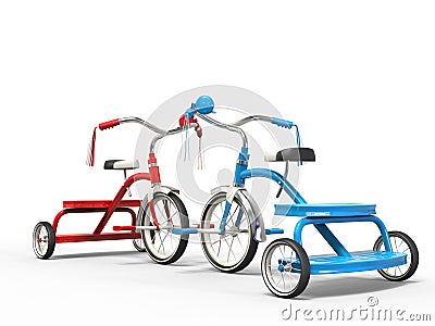 Red and blue tricycles Stock Photo