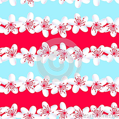 Red and Blue tropical frangipani seamless pattern Vector Illustration