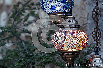 Red and blue turkish lamps Stock Photo