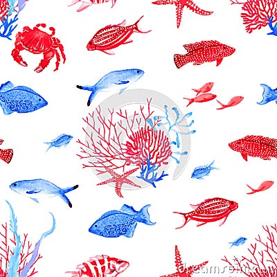 Red and blue underwater seamless vector pattern Vector Illustration