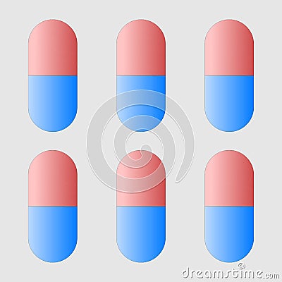 Red and blue Vector illustration of a blister pack of pills isolated on a gray background Vector Illustration