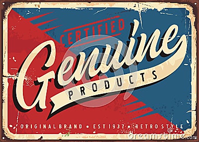 Red blue vintage sign for certified genuine product Vector Illustration