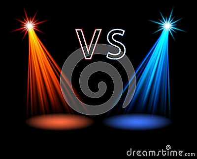 Red and blue volume light on black Versus battle futuristic screen Vector Vector Illustration