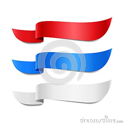 Red, blue and white ribbon banners Vector Illustration