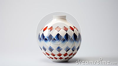 Symmetrical Grid Vase Design With Red And Blue Colors Stock Photo