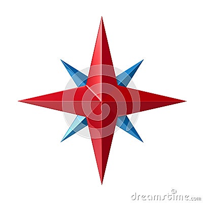 Red and blue wind rose symbol 3d illustration Cartoon Illustration