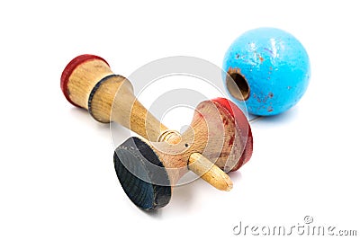 Red and Blue Wooden Kendama Stock Photo