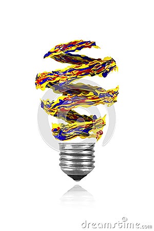 Red blue yellow spiral paint trace made light bulb Stock Photo