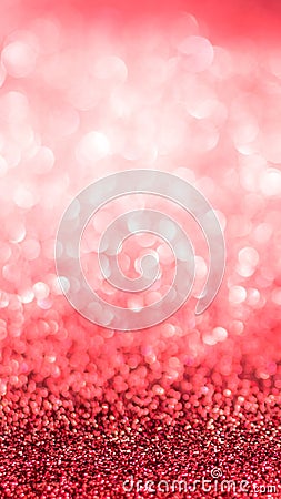 Red blur glitter Christmas and Valentine`s day bokeh background with blurry silver white sparkling light of metallic glitz texture Stock Photo