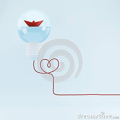 Red boat in light bulb leadership concept, strategy, mission, objectives, Flat style. minimal concept Stock Photo