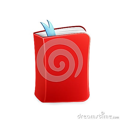 Red book icon with a blue bookmark, caricature Vector Illustration
