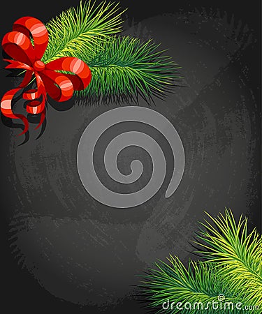 Red bow and branches with shadows of a Christmas tree. New Year's and Christmas decor. Vector illustration on background Cartoon Illustration