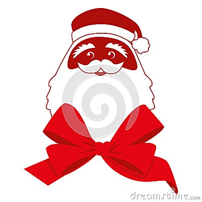 Red bow and contour face of santa claus Vector Illustration